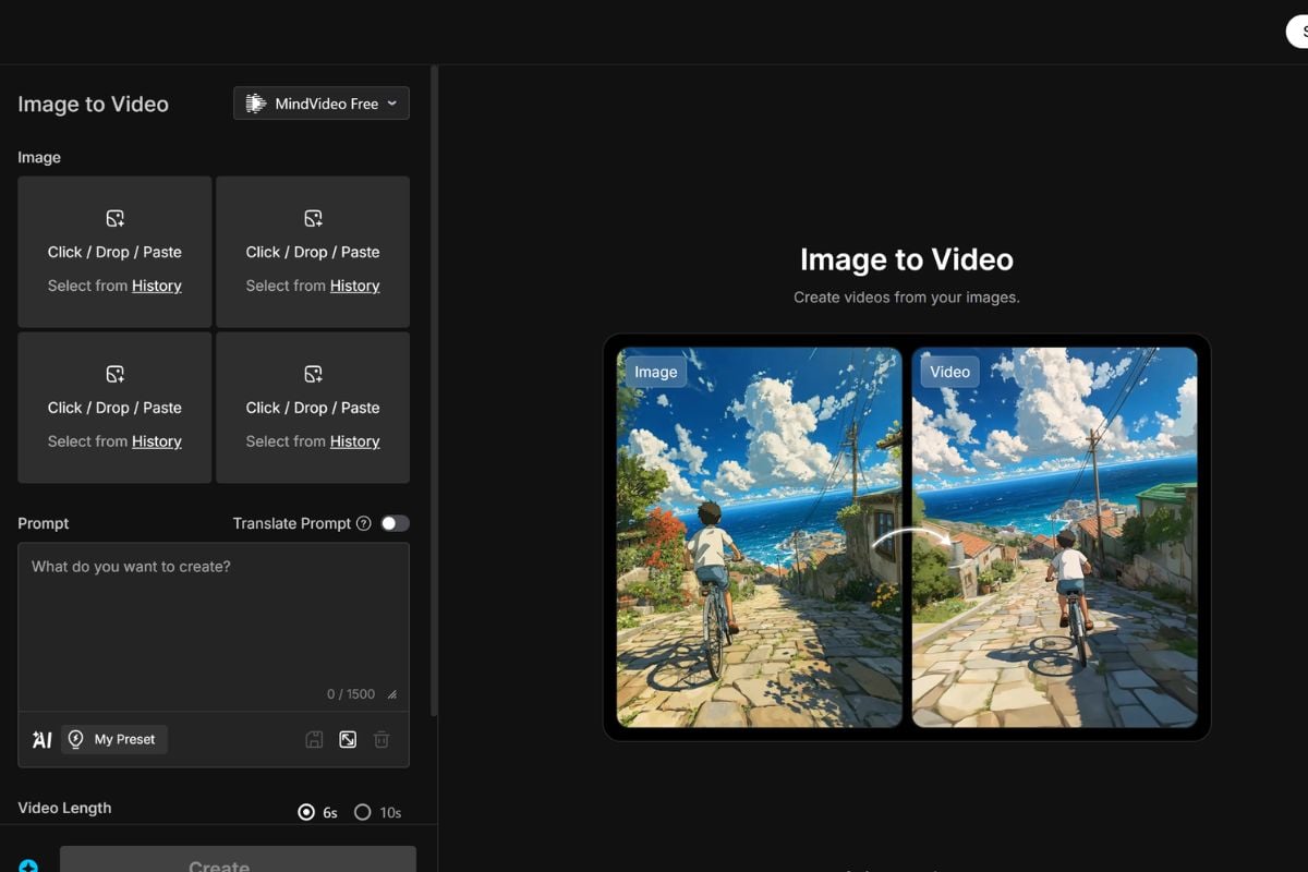 MindVideo AI image to video workflow for animating still images into short clips