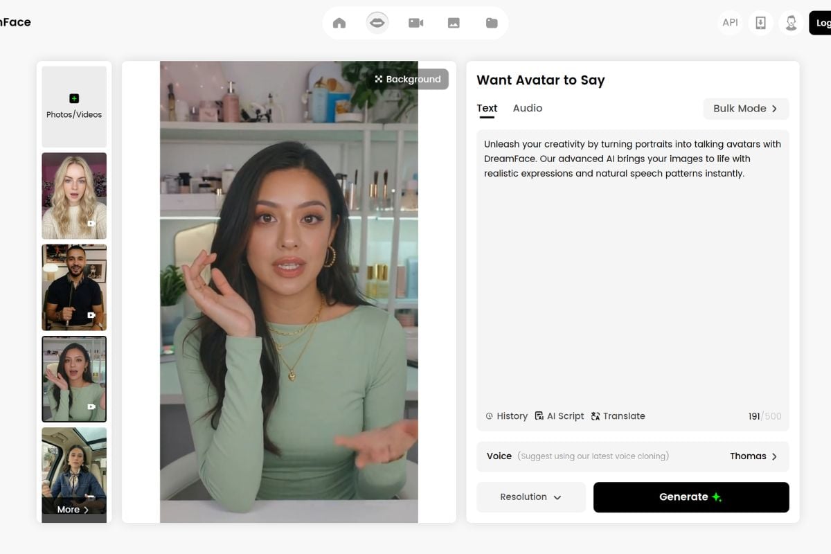 Dreamface avatar video workflow with a professional portrait
