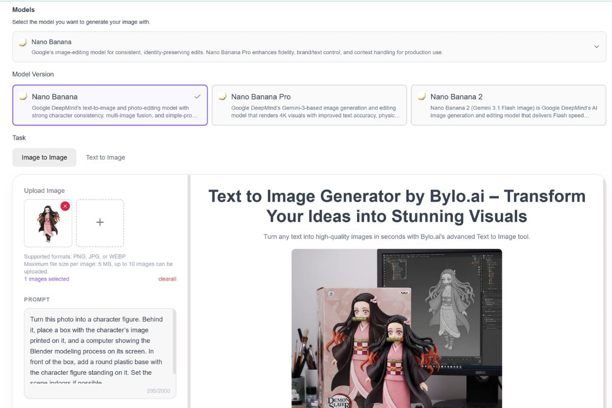 Bylo AI Bildmodelle und Bearbeitungstools in einem Arbeitsbereich