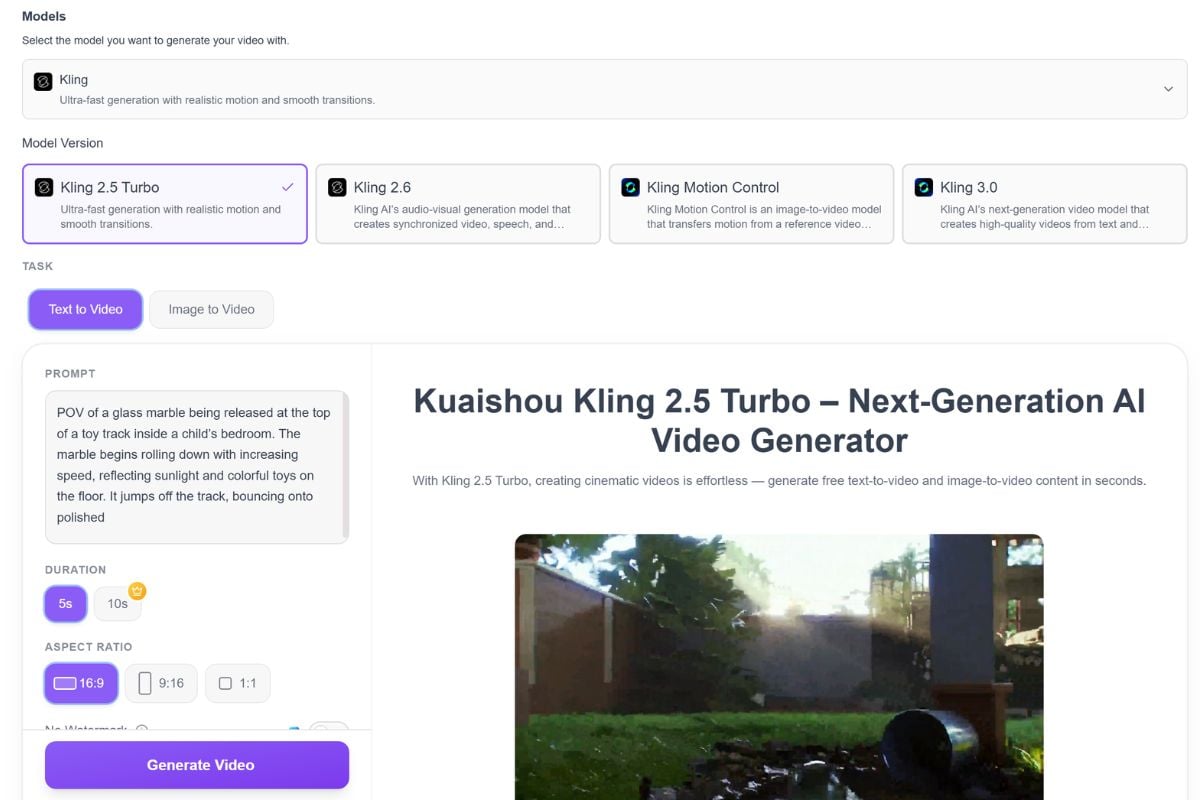 Bylo AI Videomodell-Hub mit Text-zu-Video- und Bild-zu-Video-Workflows