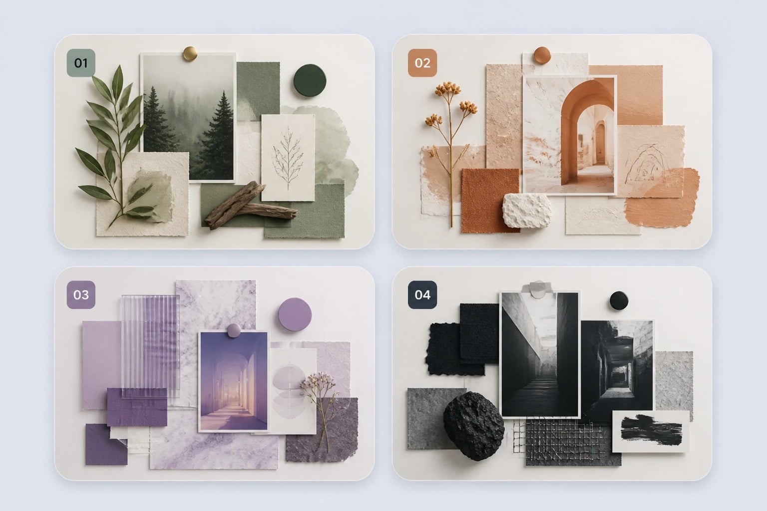 Beispiel für Moodboard-Entwürfe für den KI-Collage-Generator