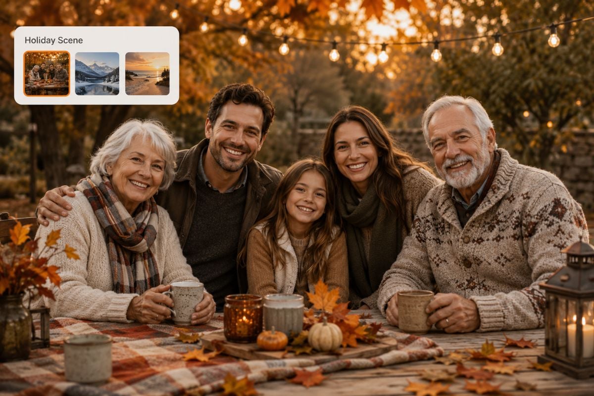 Exemplo de Cenas de Família de Feriado para o gerador de fotos de família com IA