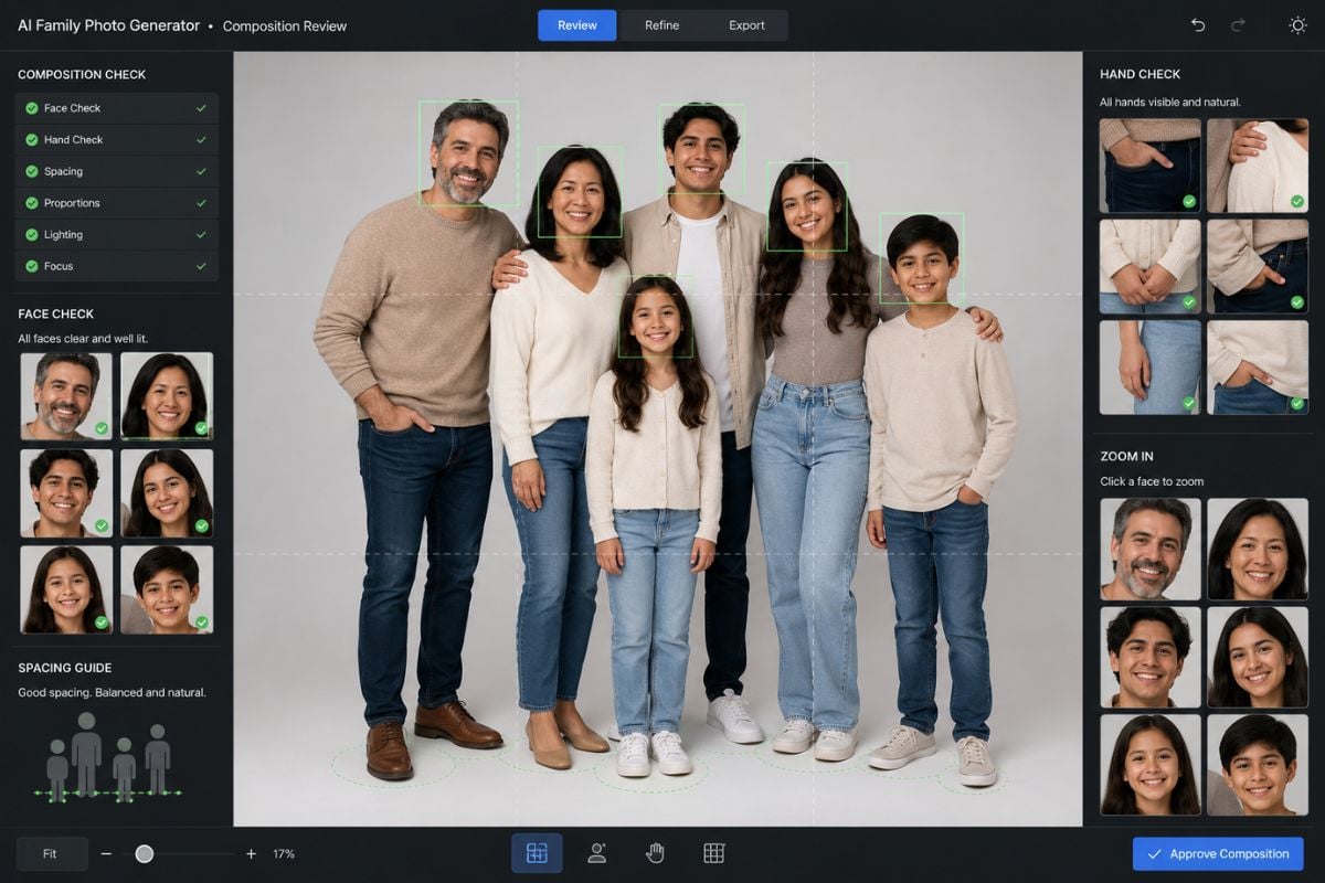 Exemplo de Planejamento de Composição de Grupo para o gerador de fotos de família com IA
