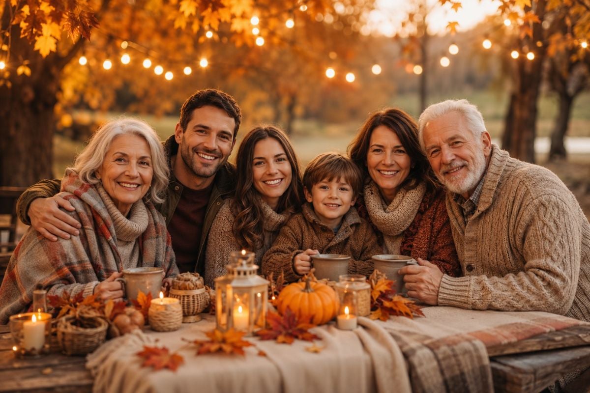 Conceito de retrato de família para festas com espaçamento de grupo equilibrado