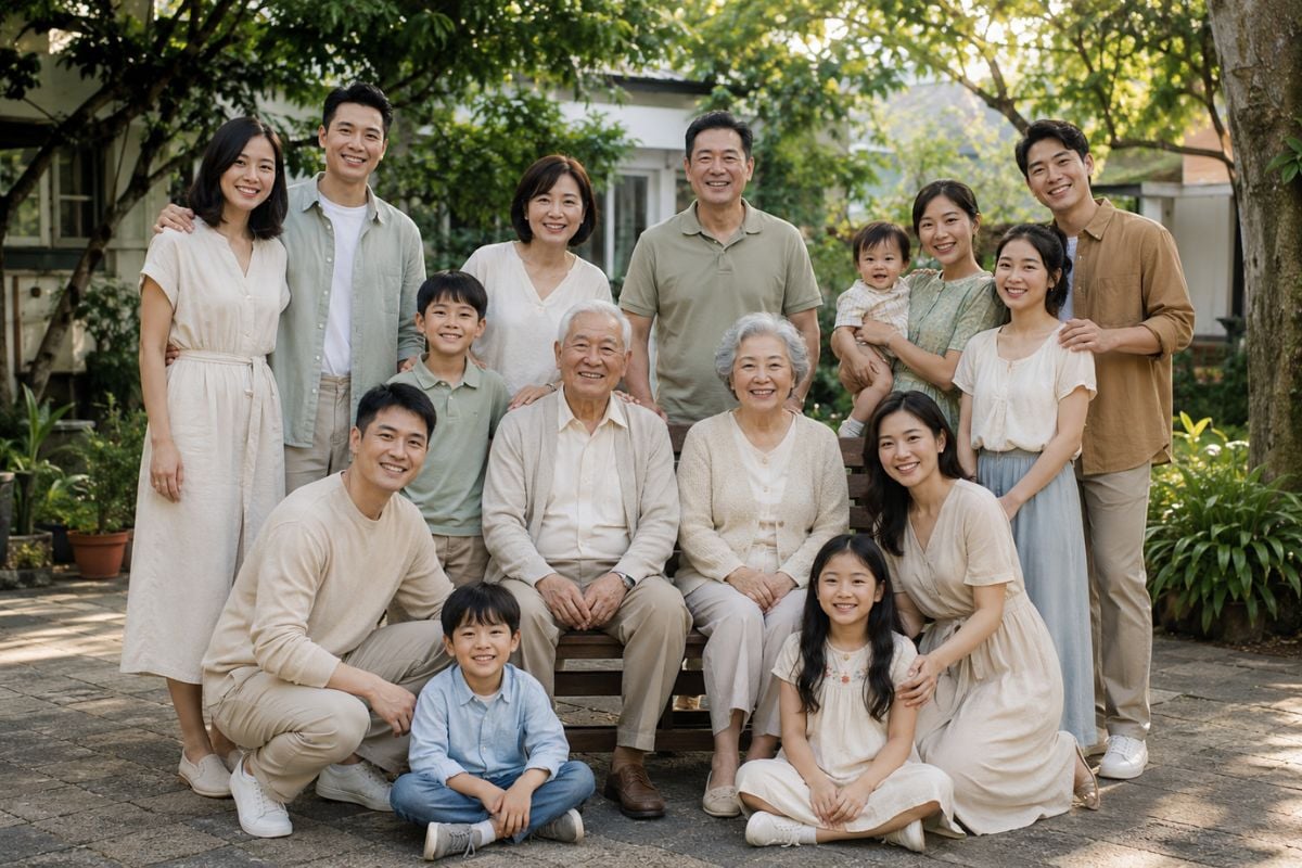 Retrato de lembrança de reunião de família com composição natural