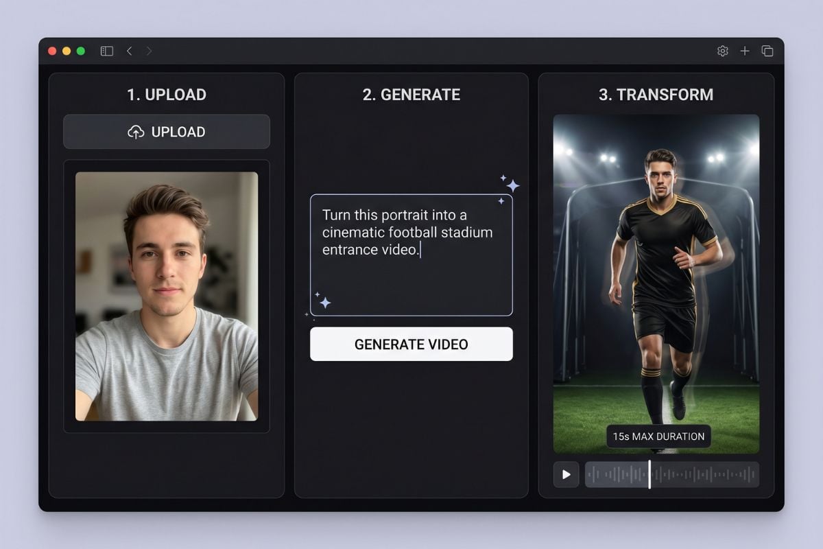 Selfie transformed into AI football player video