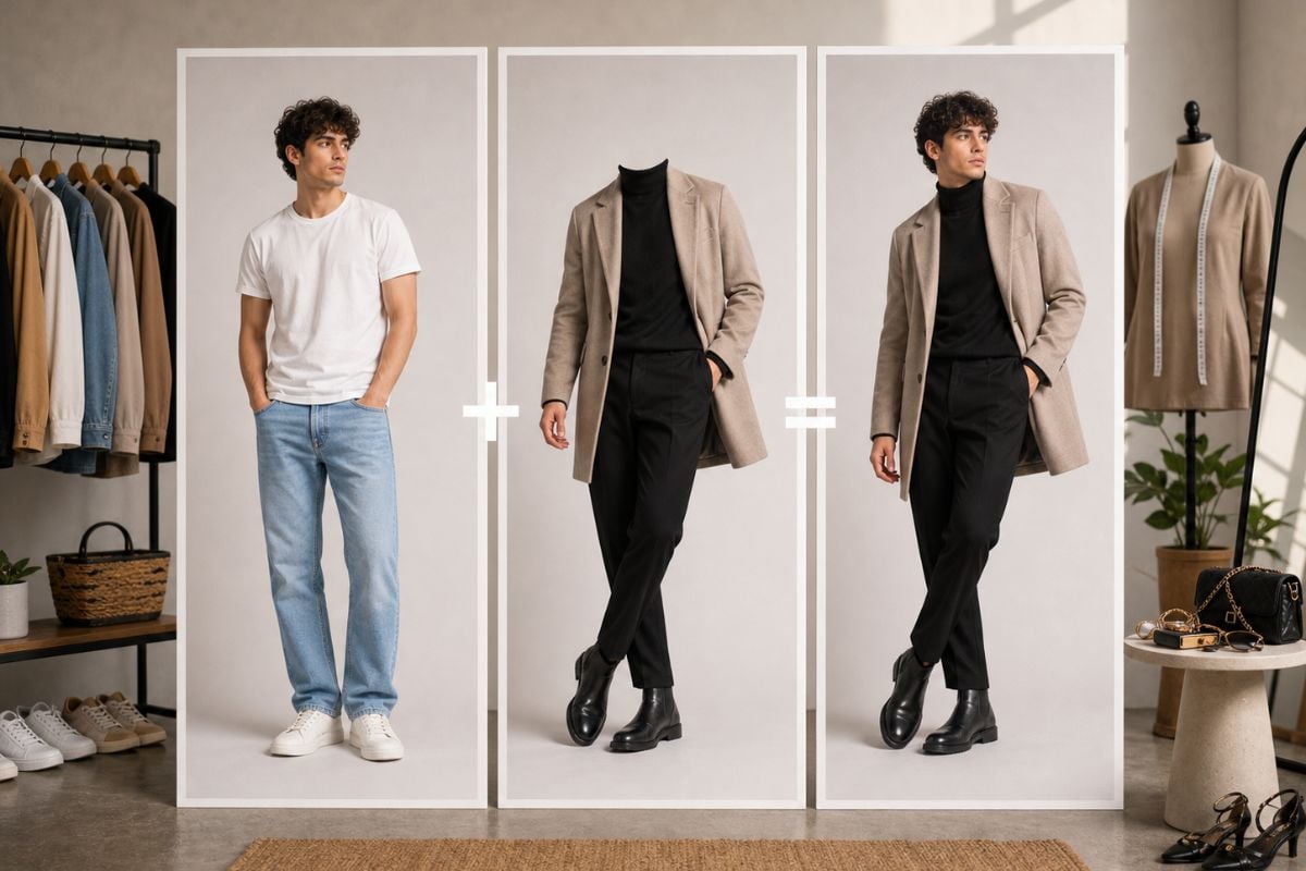 Vista previa de atuendo y look con intercambio de cuerpo con IA