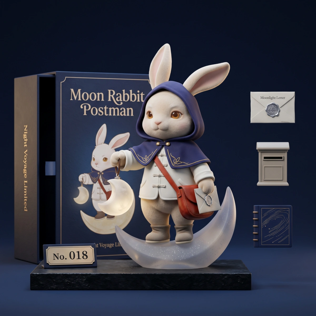 Moon Rabbit Postman Collectible Figure Display