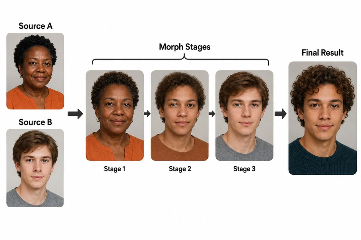 Visuel de morphing de visage pour fusionner deux portraits en un seul visage