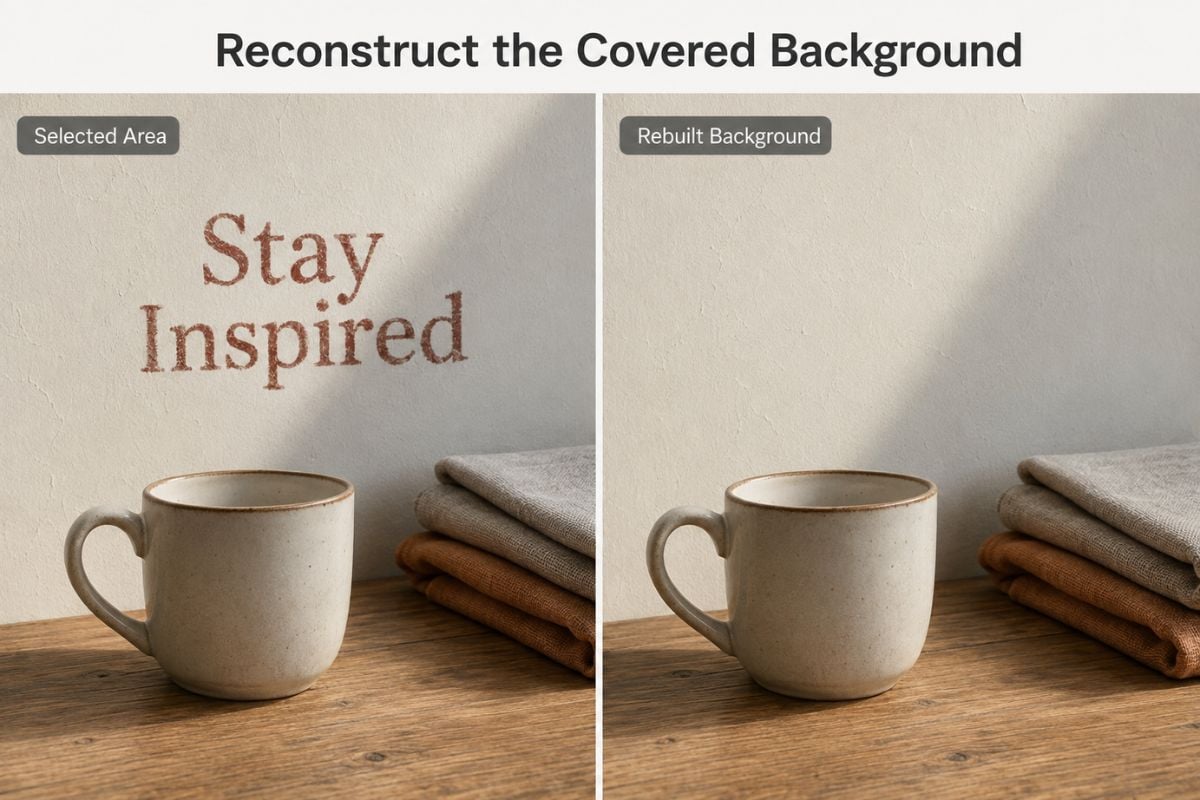 Remove Text From Image example for reconstruct the covered background
