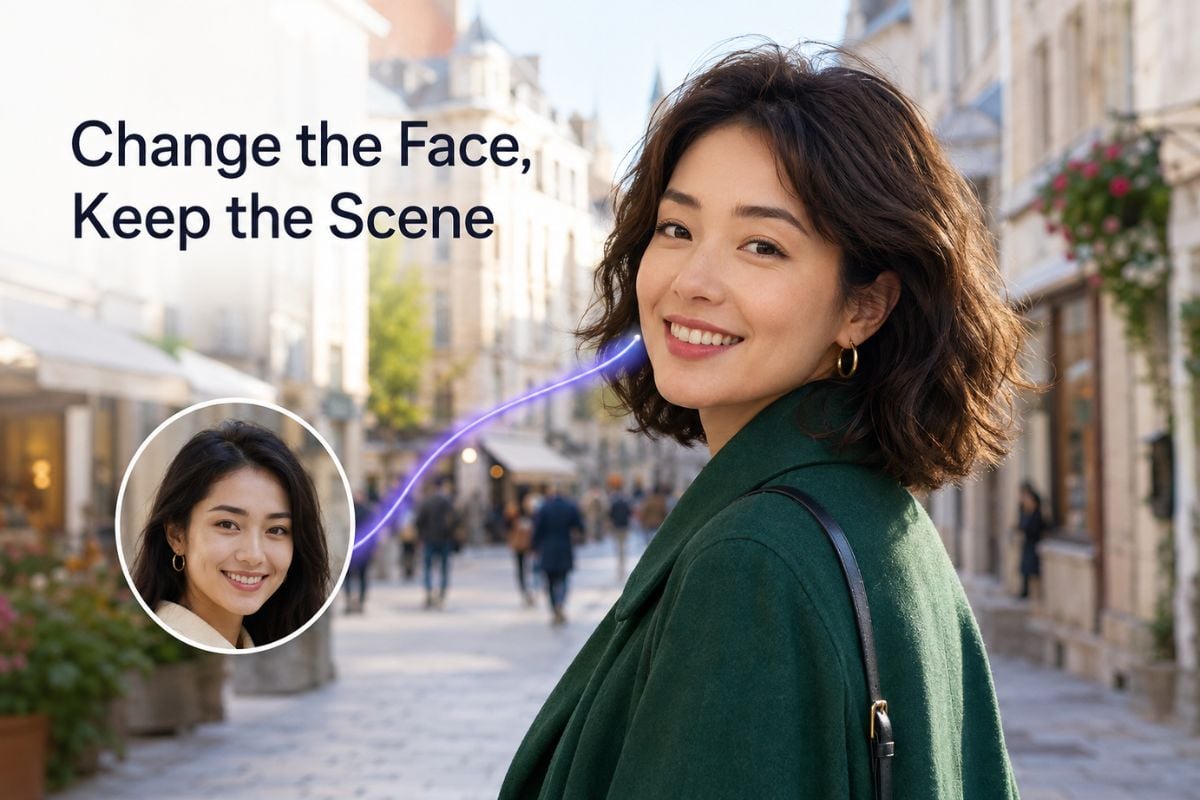 Remaker AI face swap example for swap a face into an existing photo