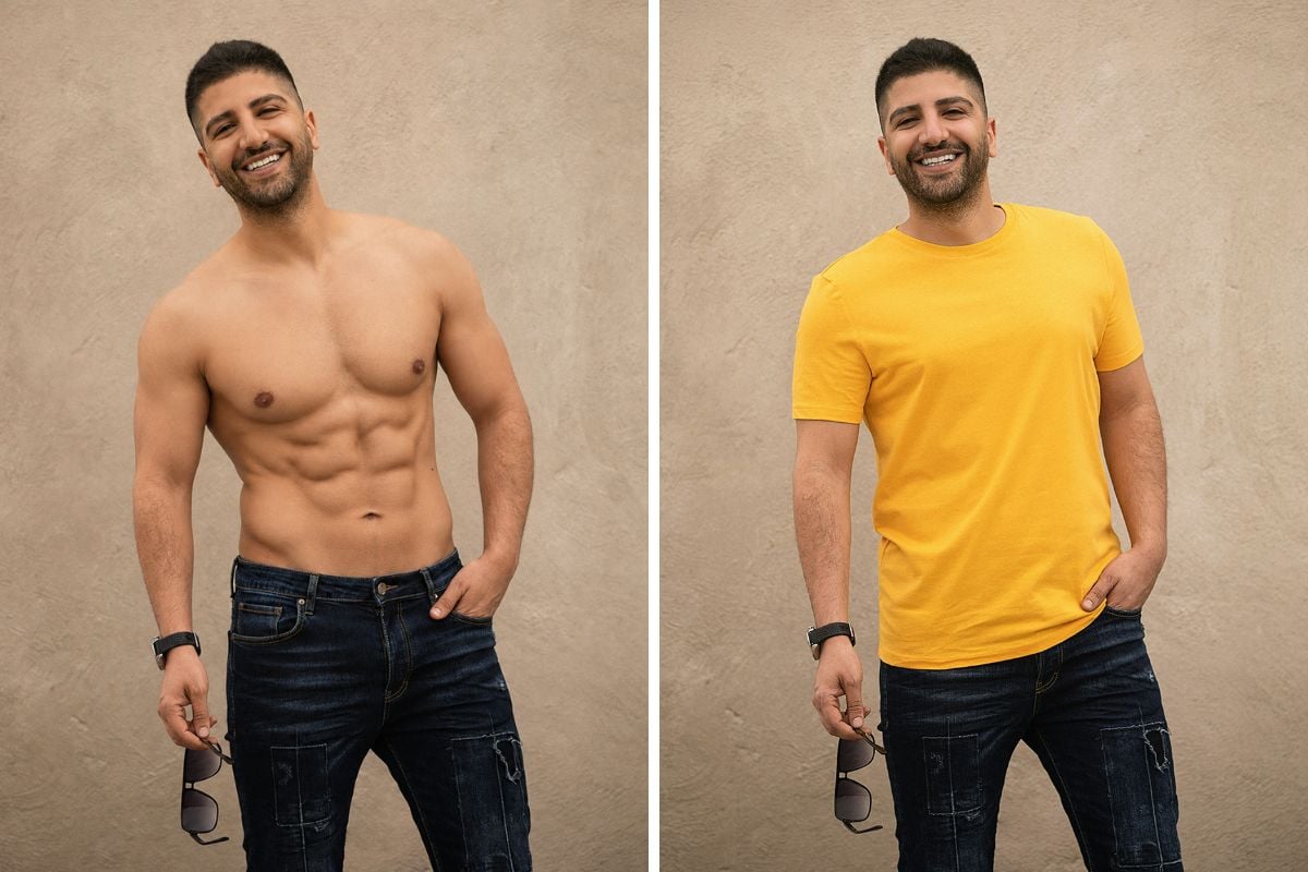 Realistic six-pack abs enhancement created with AI