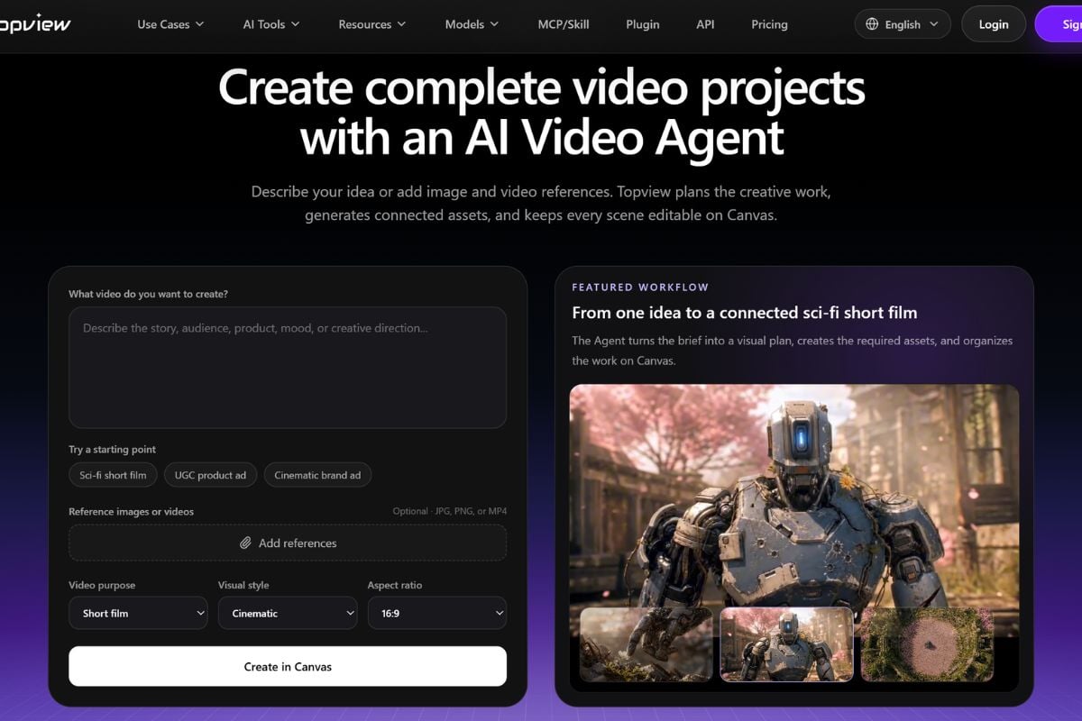 TopView AI-Videoagent verwandelt ein Kreativ-Briefing in ein bearbeitbares Multi-Szenen-Videoprojekt