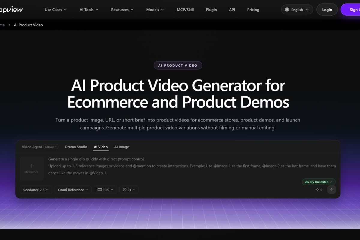 TopView AI-Produktvideo-Workflow unter Verwendung von Produktbildern und AI-Avataren zur Erstellung von E-Commerce-Anzeigen