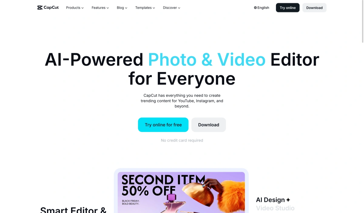 Editor video CapCut che mostra una timeline multitraccia con controlli per video, audio, testo, effetti e montaggio