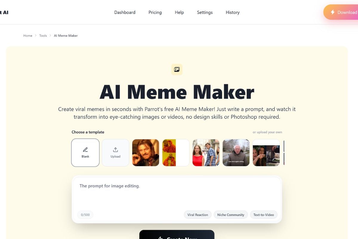 Modelli di Parrot AI per scherzi, compleanni, animali parlanti, meme animati e video social