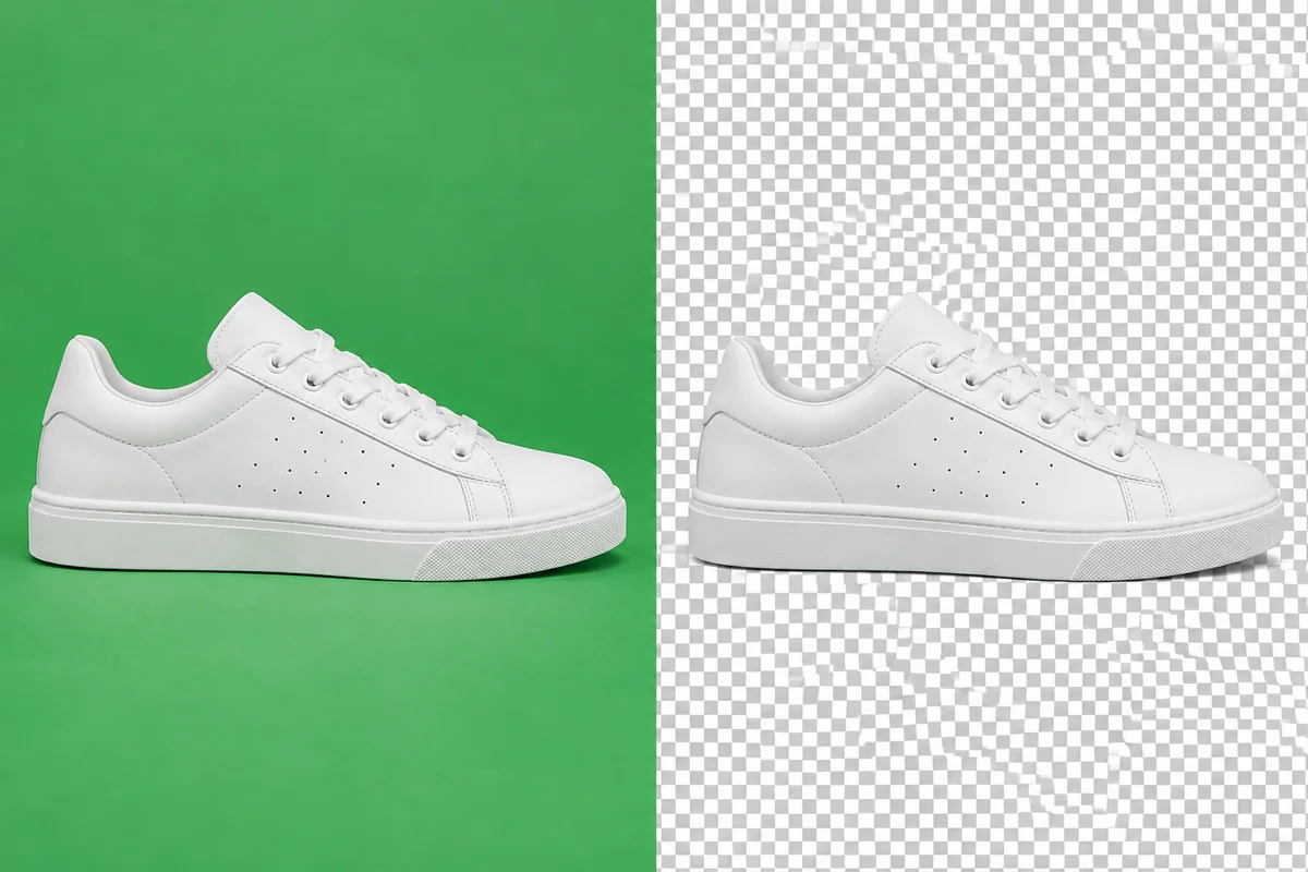 Green Screen Background Remover example: a sneaker cut out from a green screen while keeping its product details