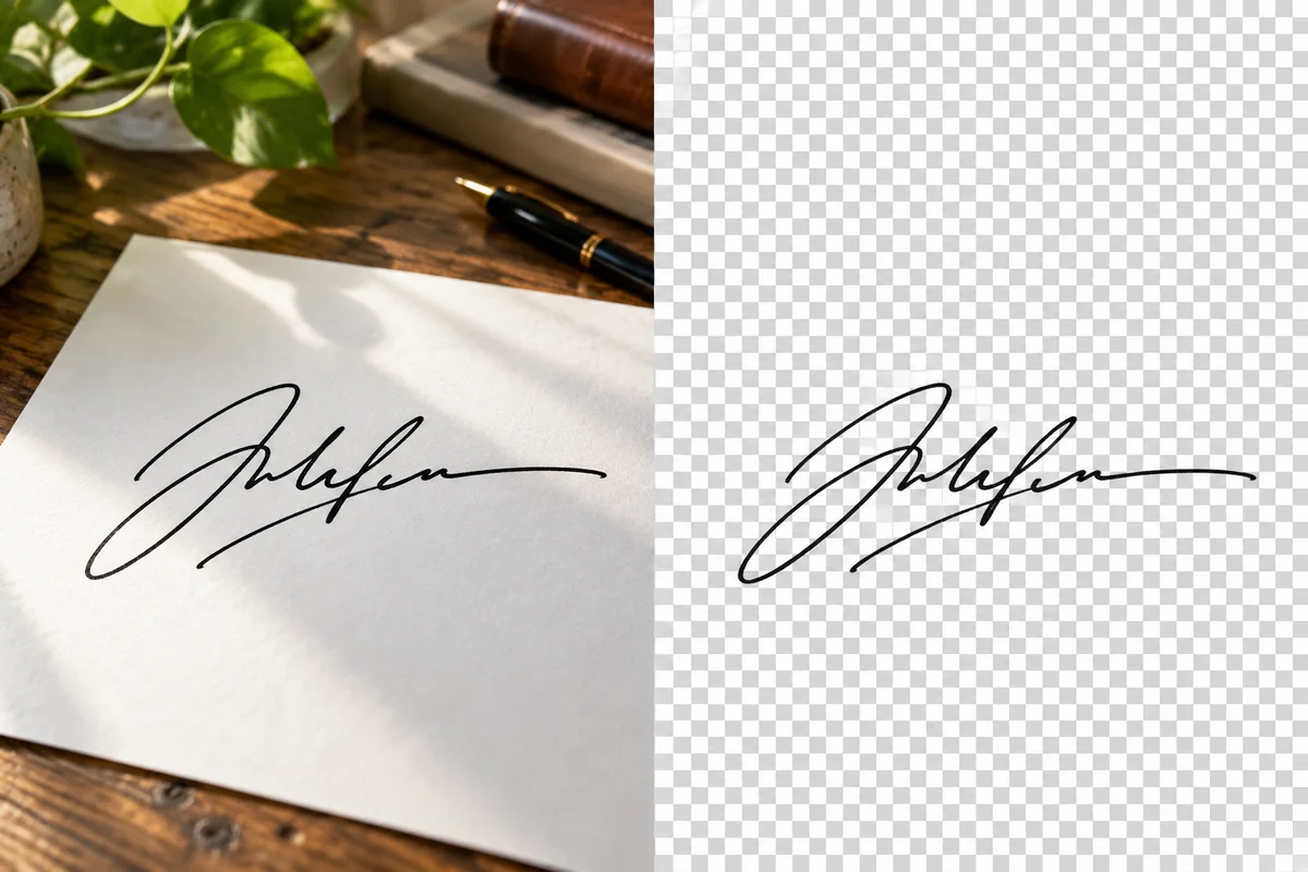 Scanned signature isolated from paper as a transparent image