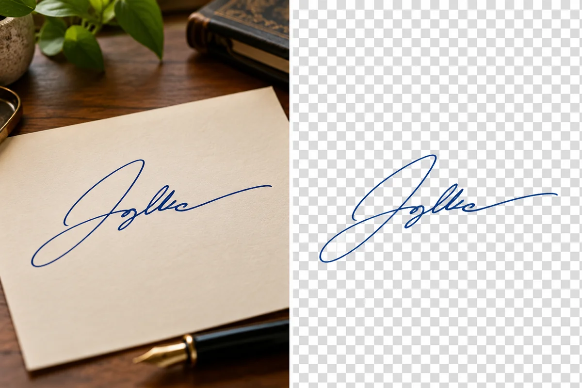 Blue ink signature separated from its paper background