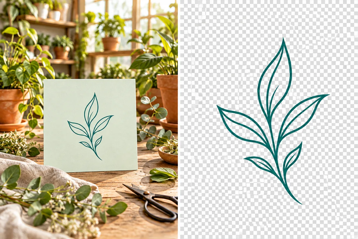 Teal leaf logo artwork isolated from its background