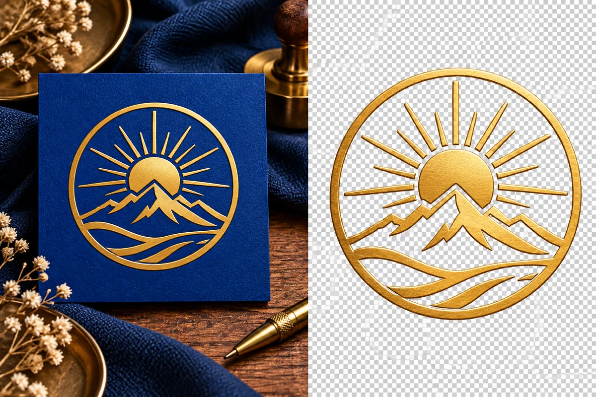 Gold sun-and-mountain logo separated from its background