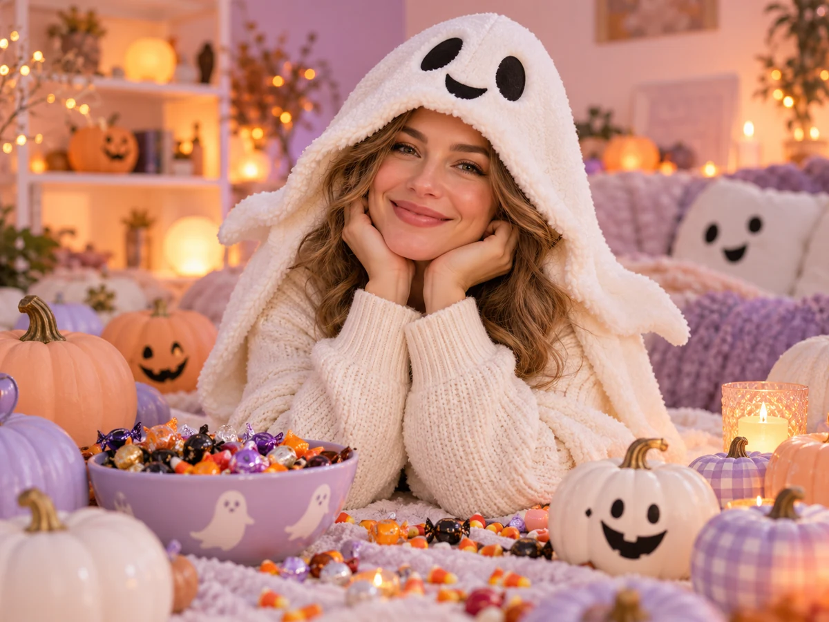 Generated example: cozy ghost costume portrait