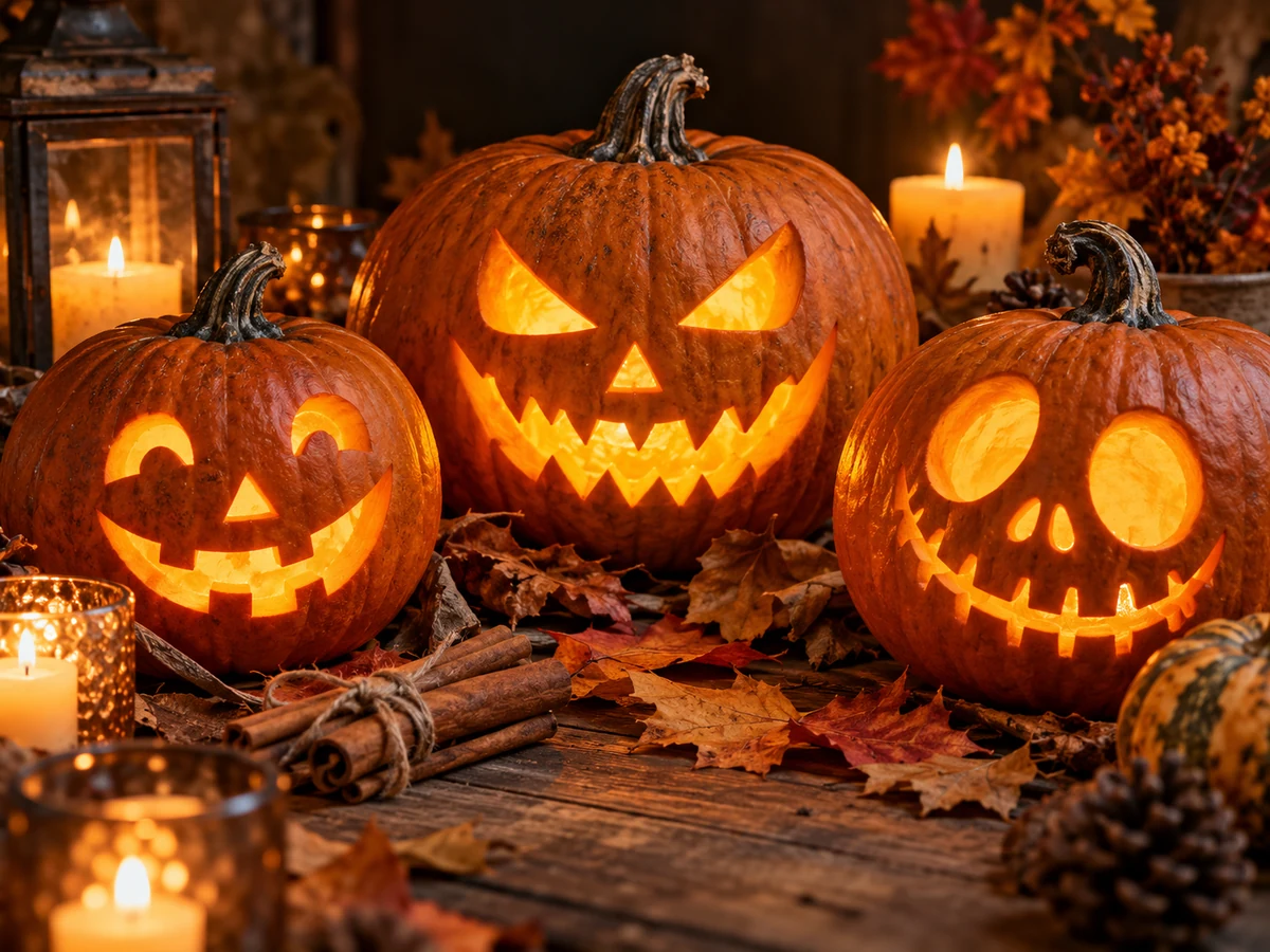 Generated example: glowing carved pumpkins
