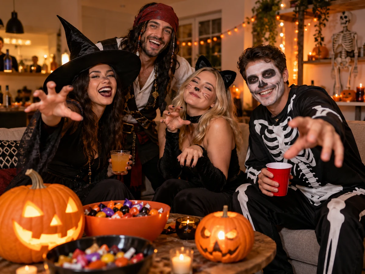 Generated example: friends at a Halloween party