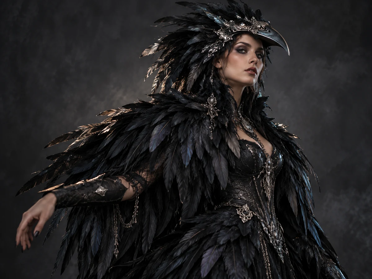 Generated example: raven-inspired costume portrait