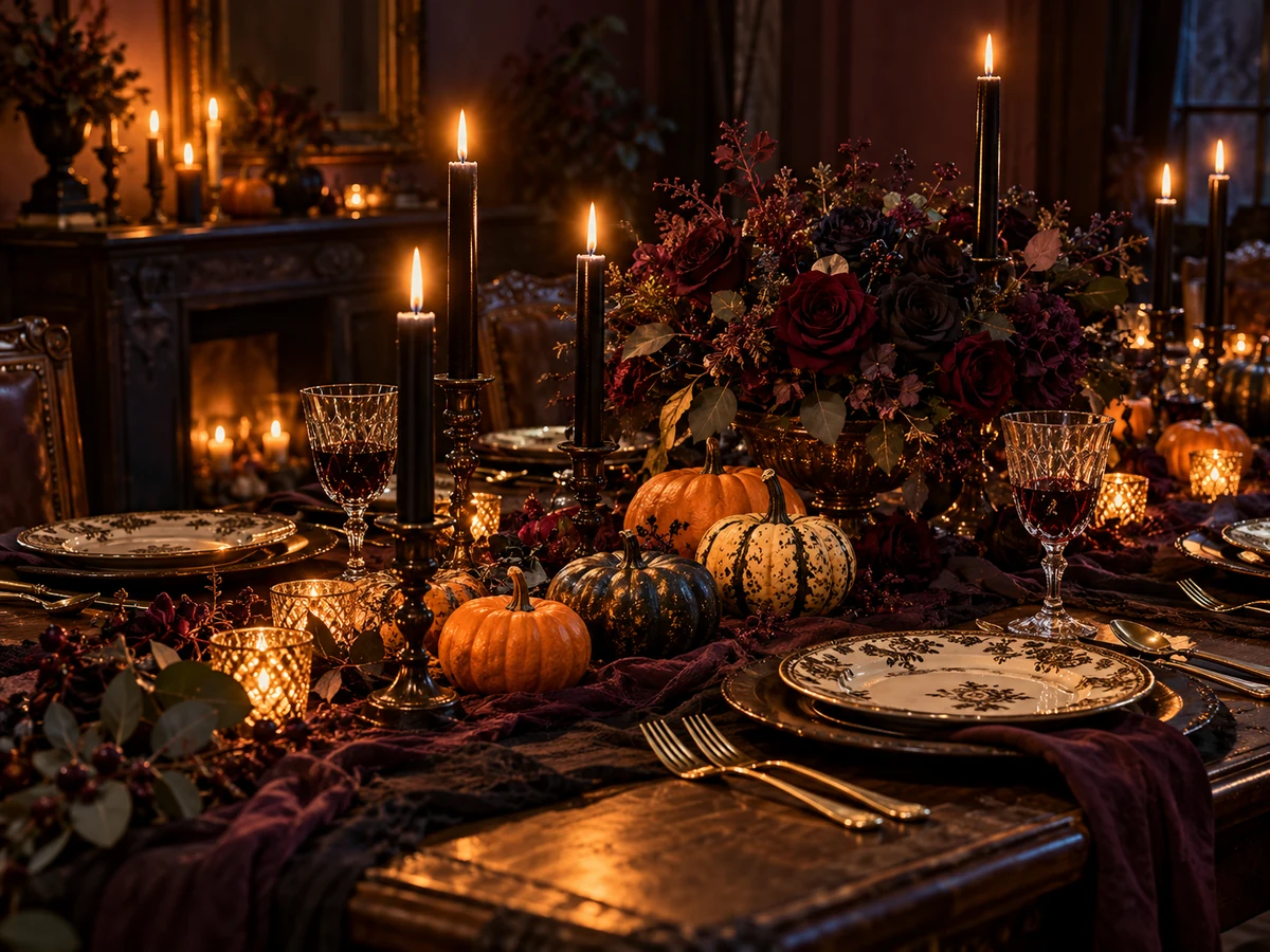 Generated example: candlelit Halloween table setting