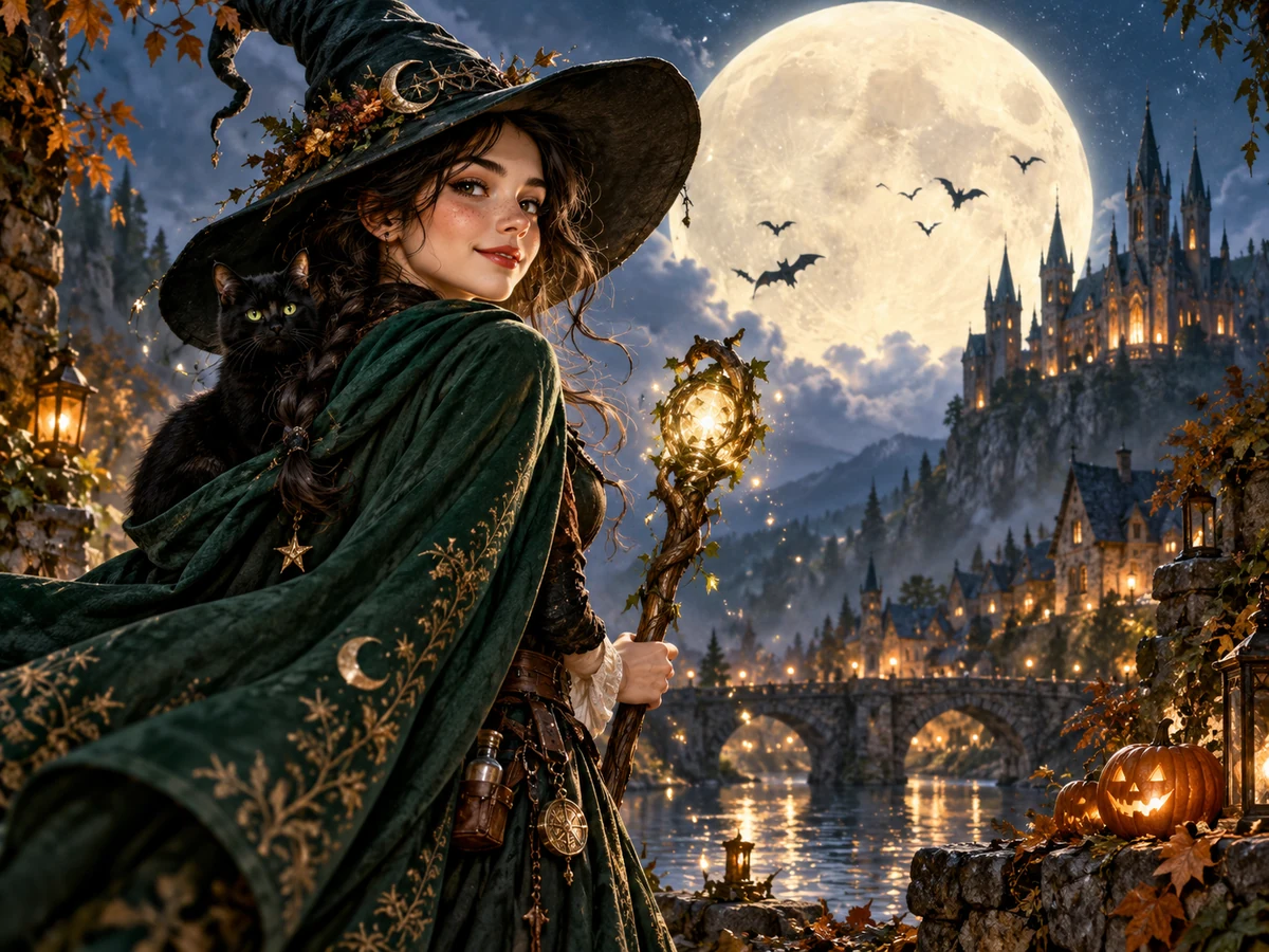 Generated example: witch with a black cat familiar