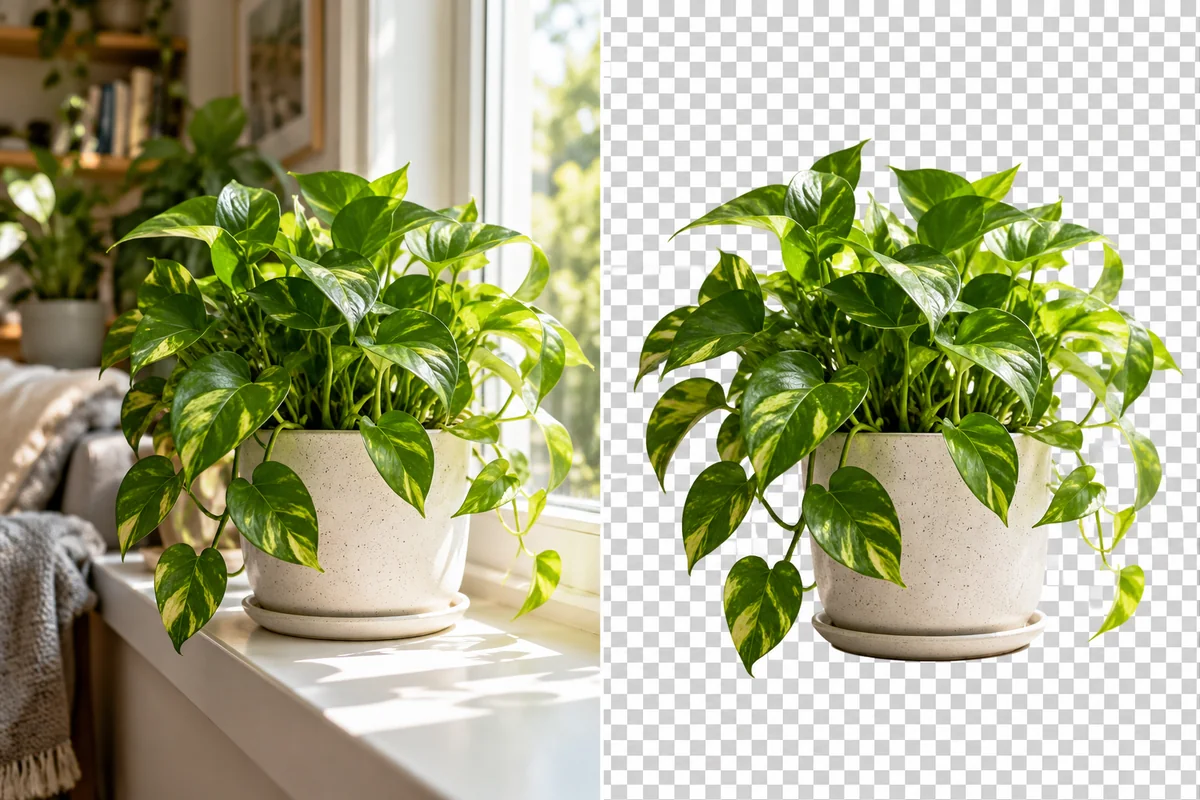 Illustrative potted plant cutout with fine leaves and stems.