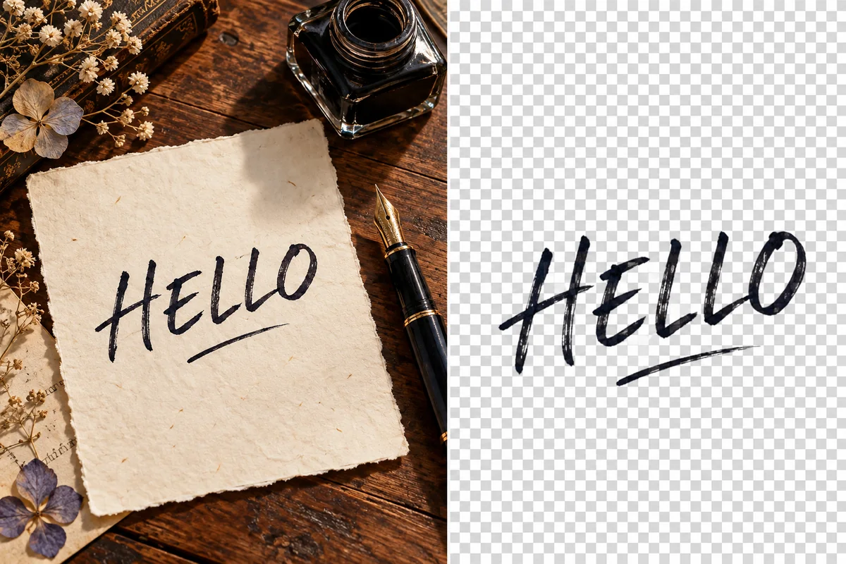 The handwritten word HELLO isolated from cream paper.