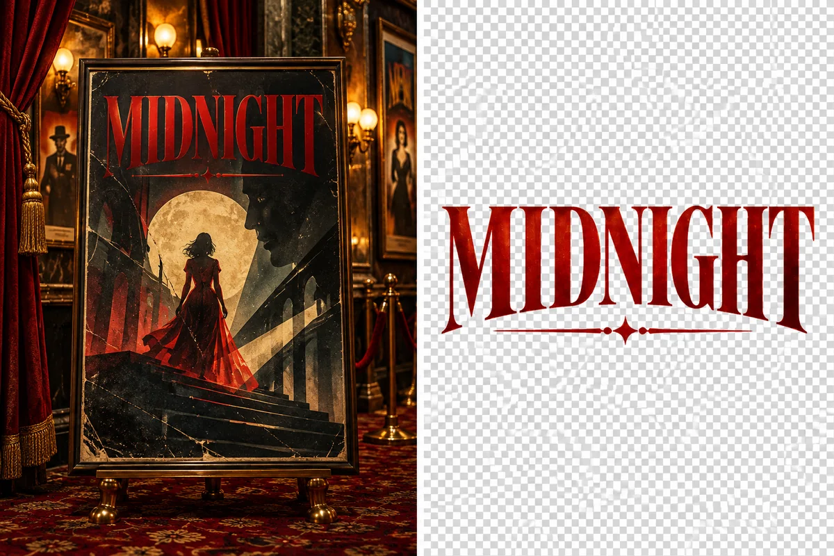 The red MIDNIGHT poster title isolated from its theater scene.