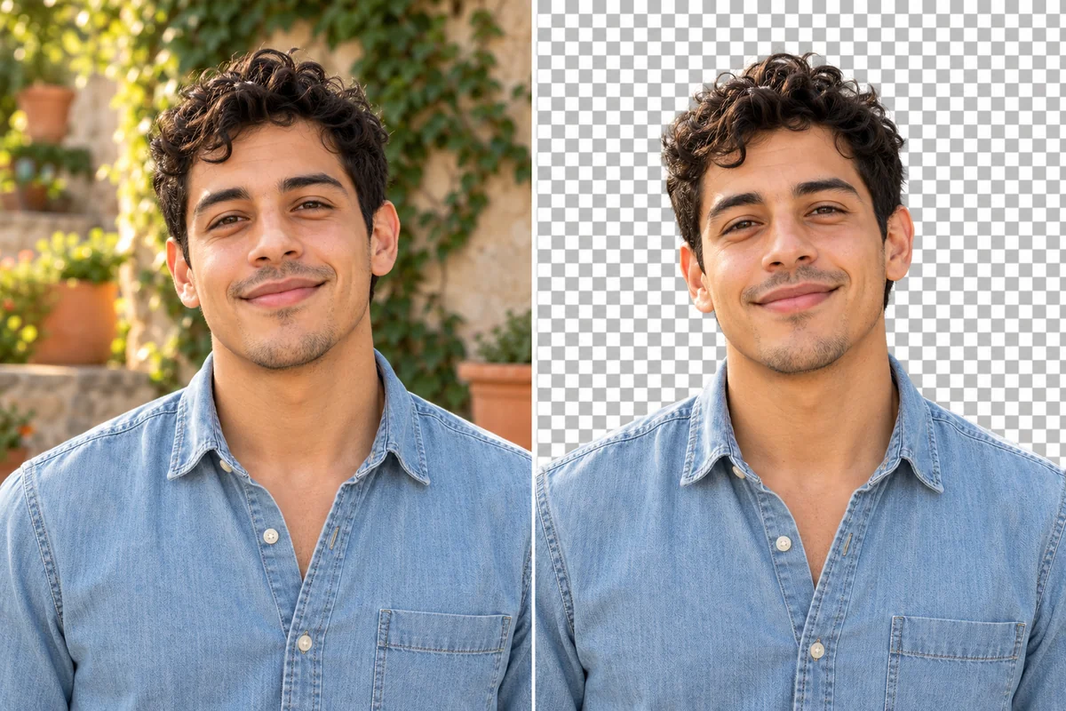 Illustrative portrait cutout on a transparent background for a social design.