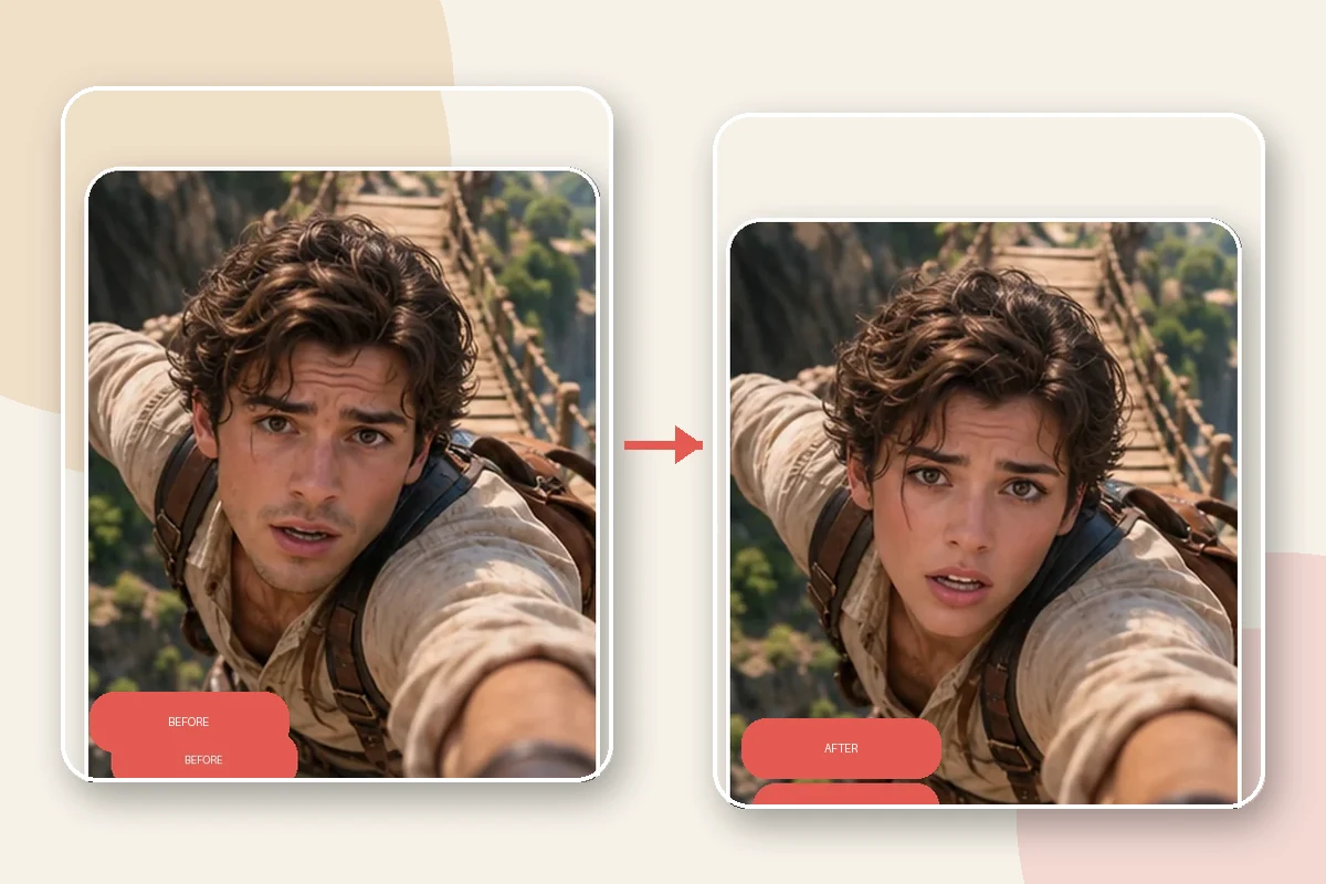 Before-and-after illustration: Reface put your selfie into a photo