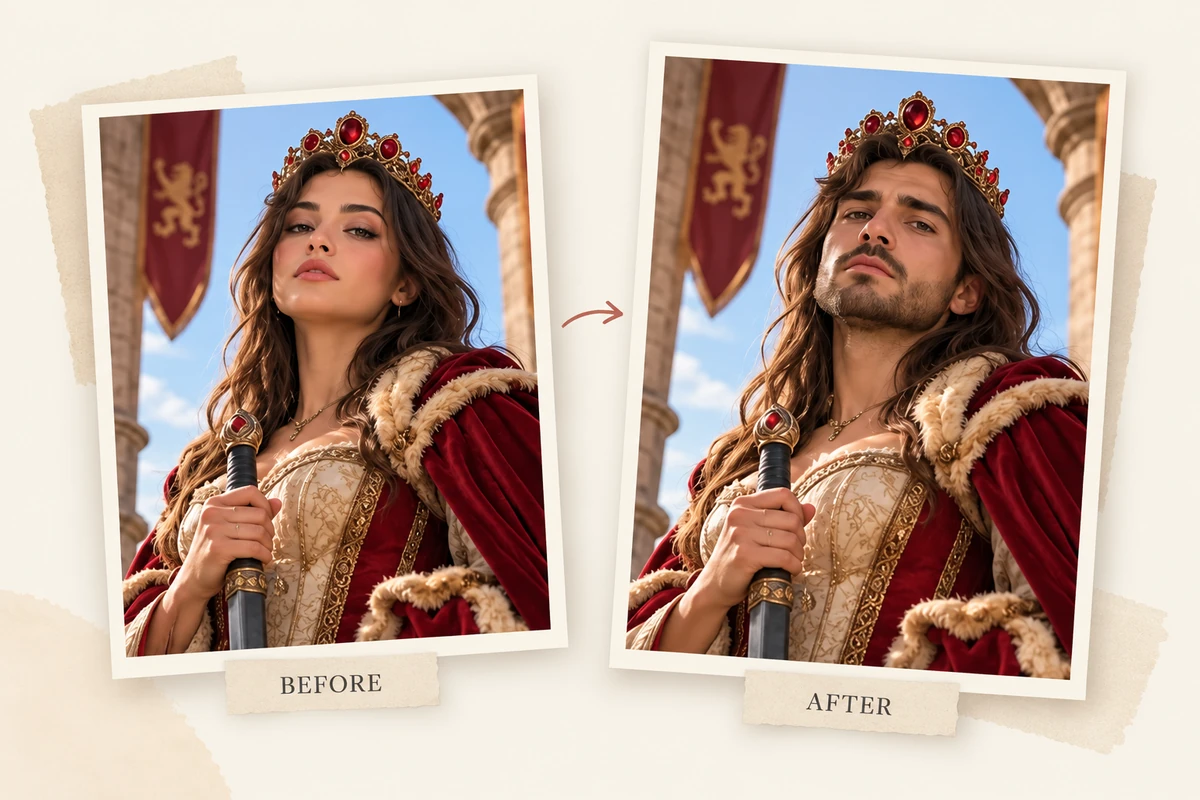 Before-and-after illustration: Reface try reface face swap templates