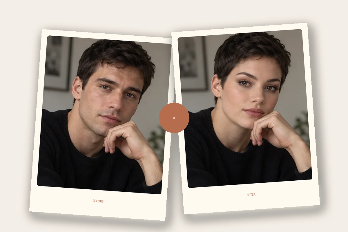 Before-and-after illustration: Pica AI create video face swaps