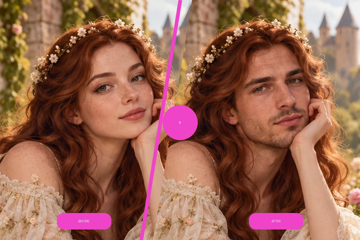 Before-and-after illustration: PixNova AI swap a face in a photo