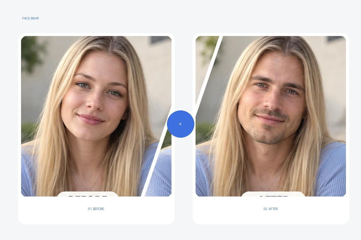 Before-and-after illustration: AI Ease swap multiple faces