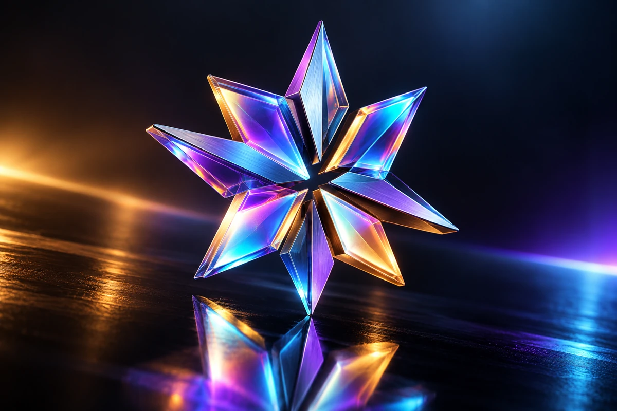 Logotipo tecnológico geométrico 3D iridiscente