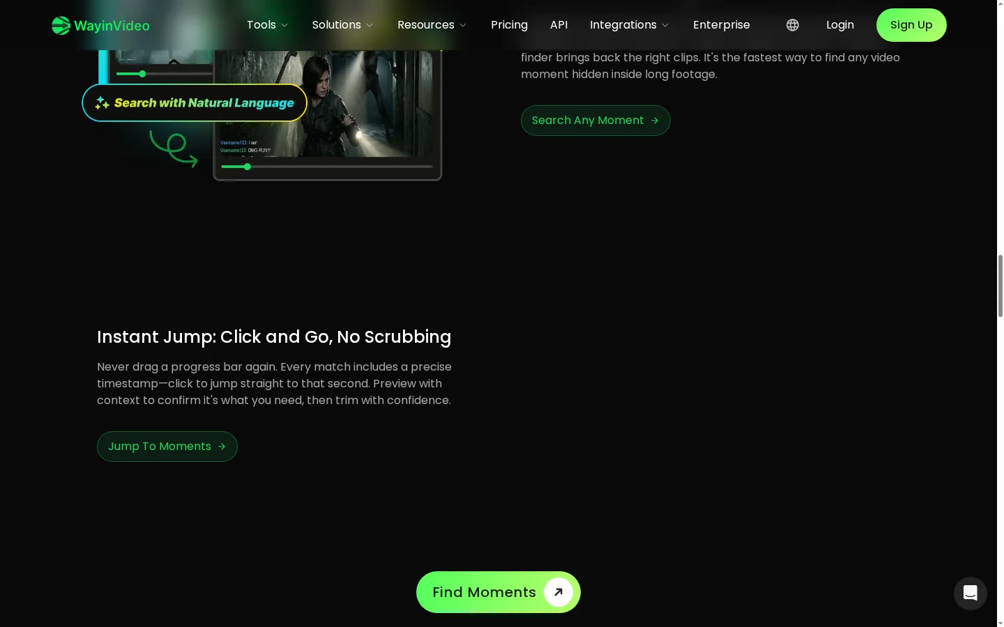 Ricerca in linguaggio naturale di WayinVideo che individua un momento video rilevante