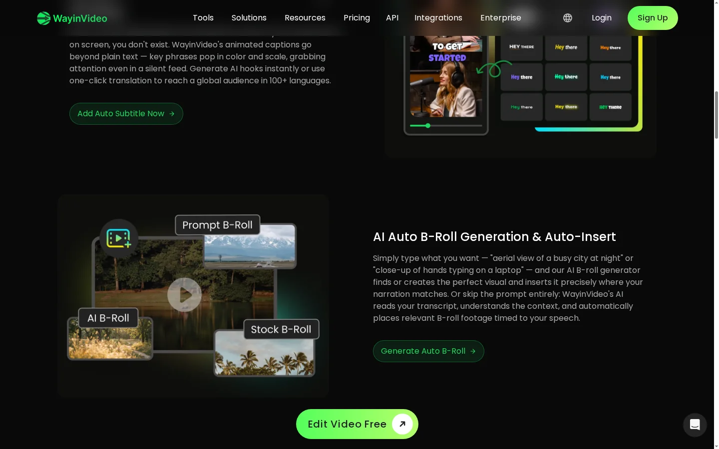 Breve clip di WayinVideo con sottotitoli e posizionamento del soggetto reinquadrato