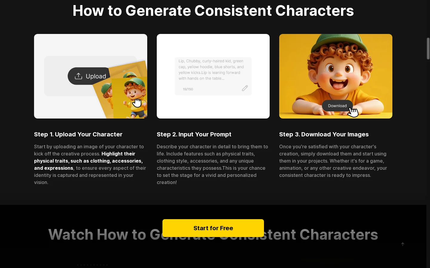 Riferimento del personaggio di Dzine AI utilizzato in diverse scene generate
