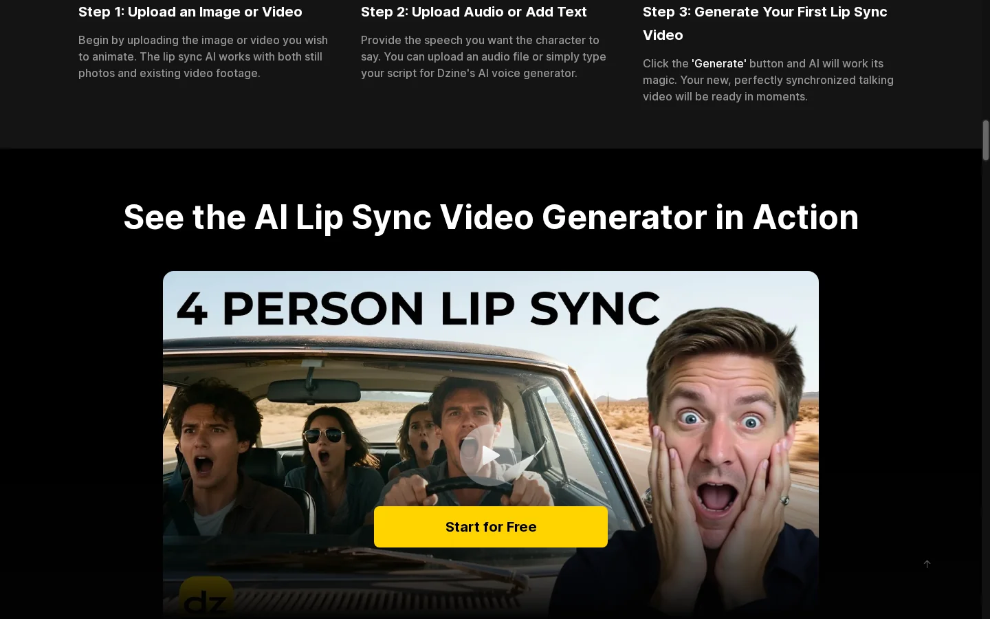 Flusso di lavoro di lip sync di Dzine AI che combina l'aspetto visivo di un personaggio con il parlato