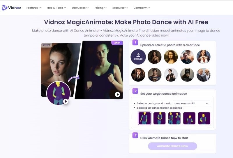 Make Photo Dance with Vidnoz